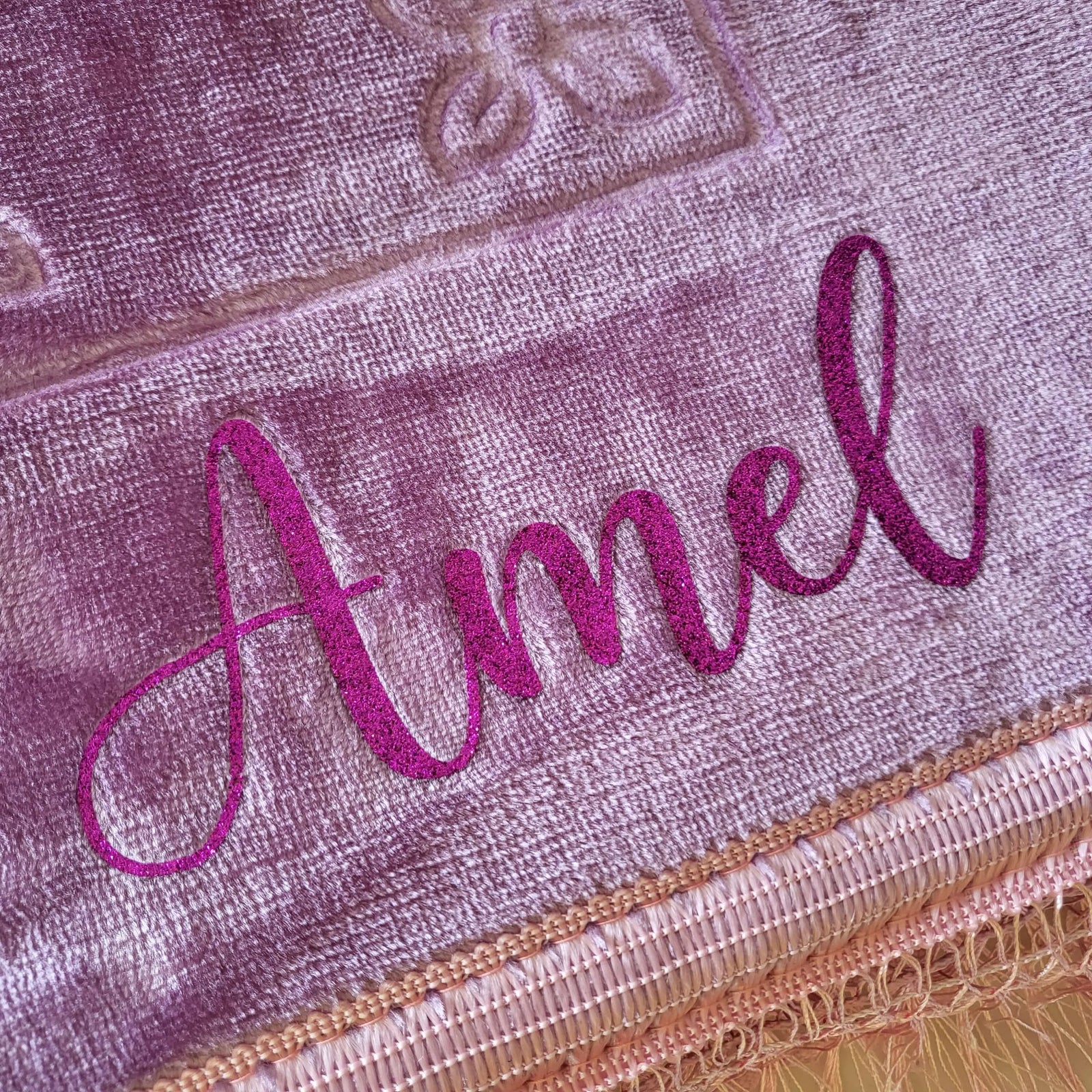 Tapis de prière épais rose clair personnalisé