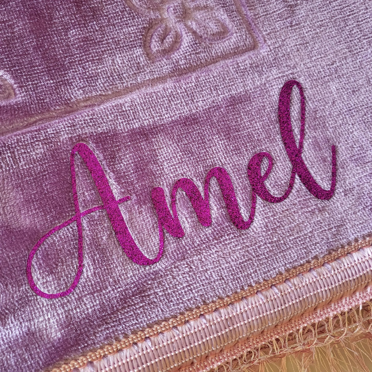 Tapis de prière épais rose clair personnalisé