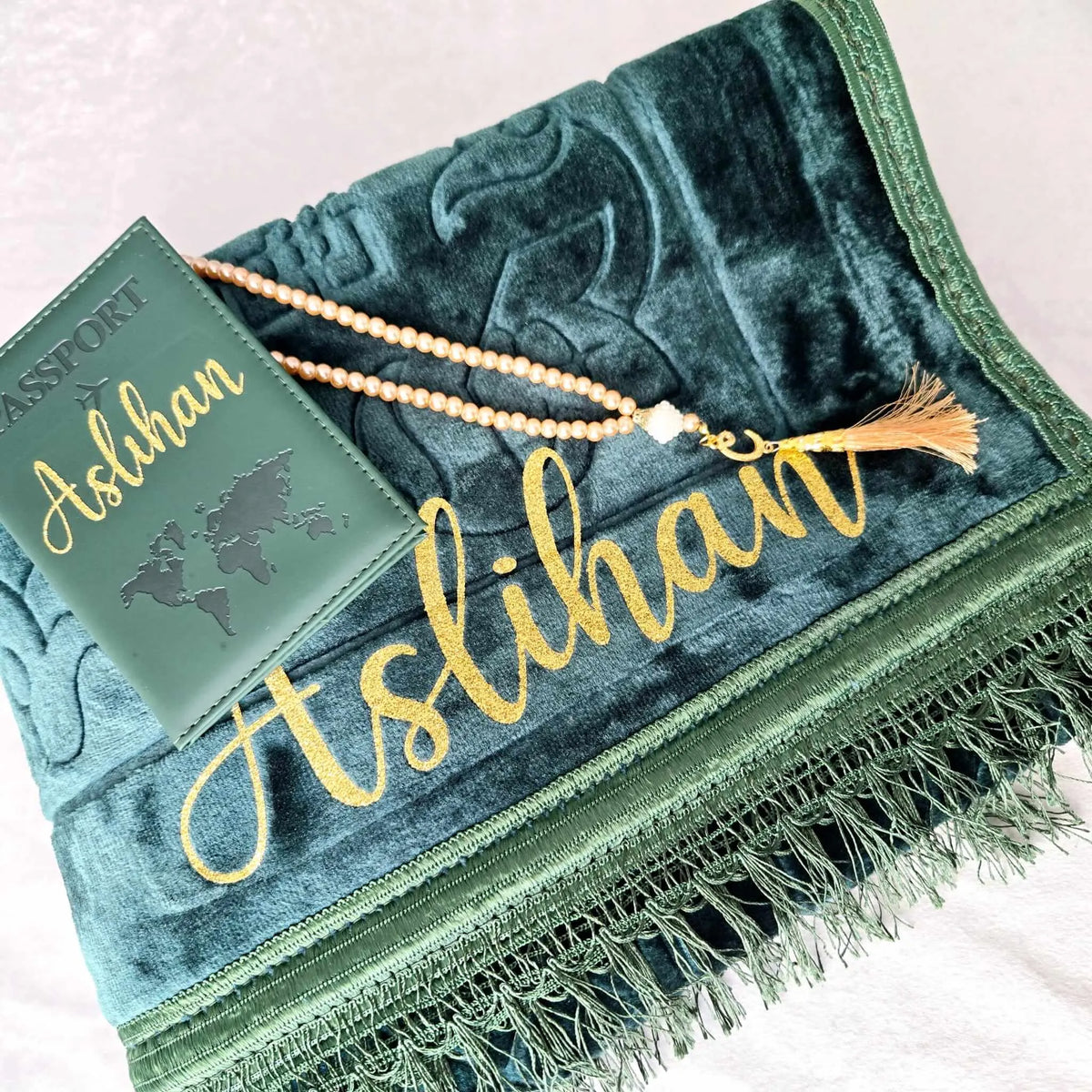 Tapis de prière épais vert sapin