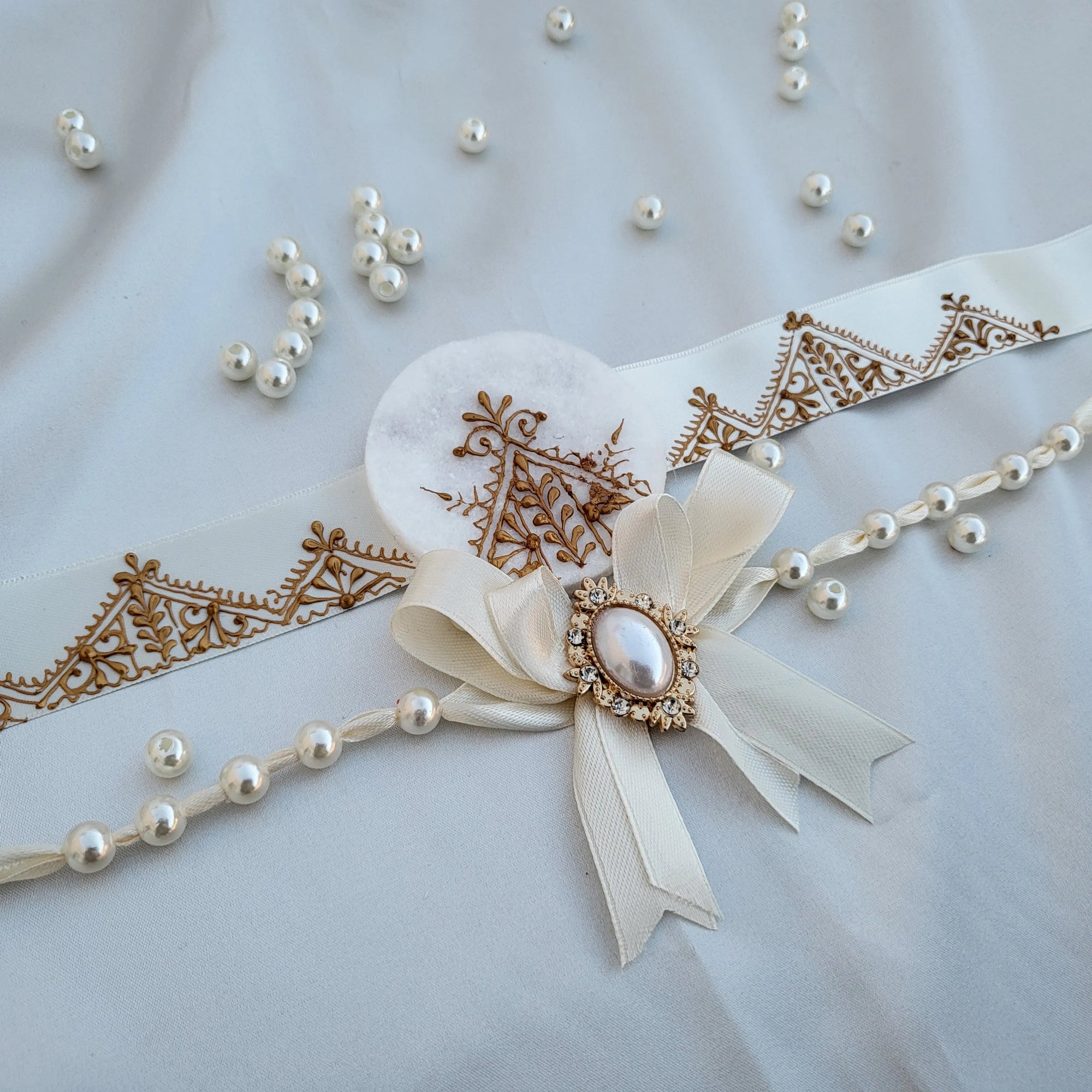 25 Bracelets Main De Hamsa Ruban Mariage Henné - Cadeaux Invités Satin Blanc Doré