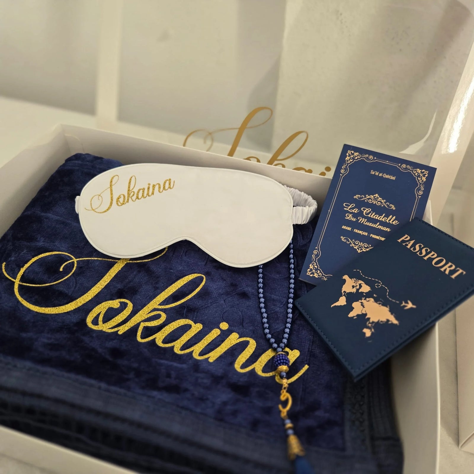 Coffret coran tapis de prière Bleu nuit femme homme