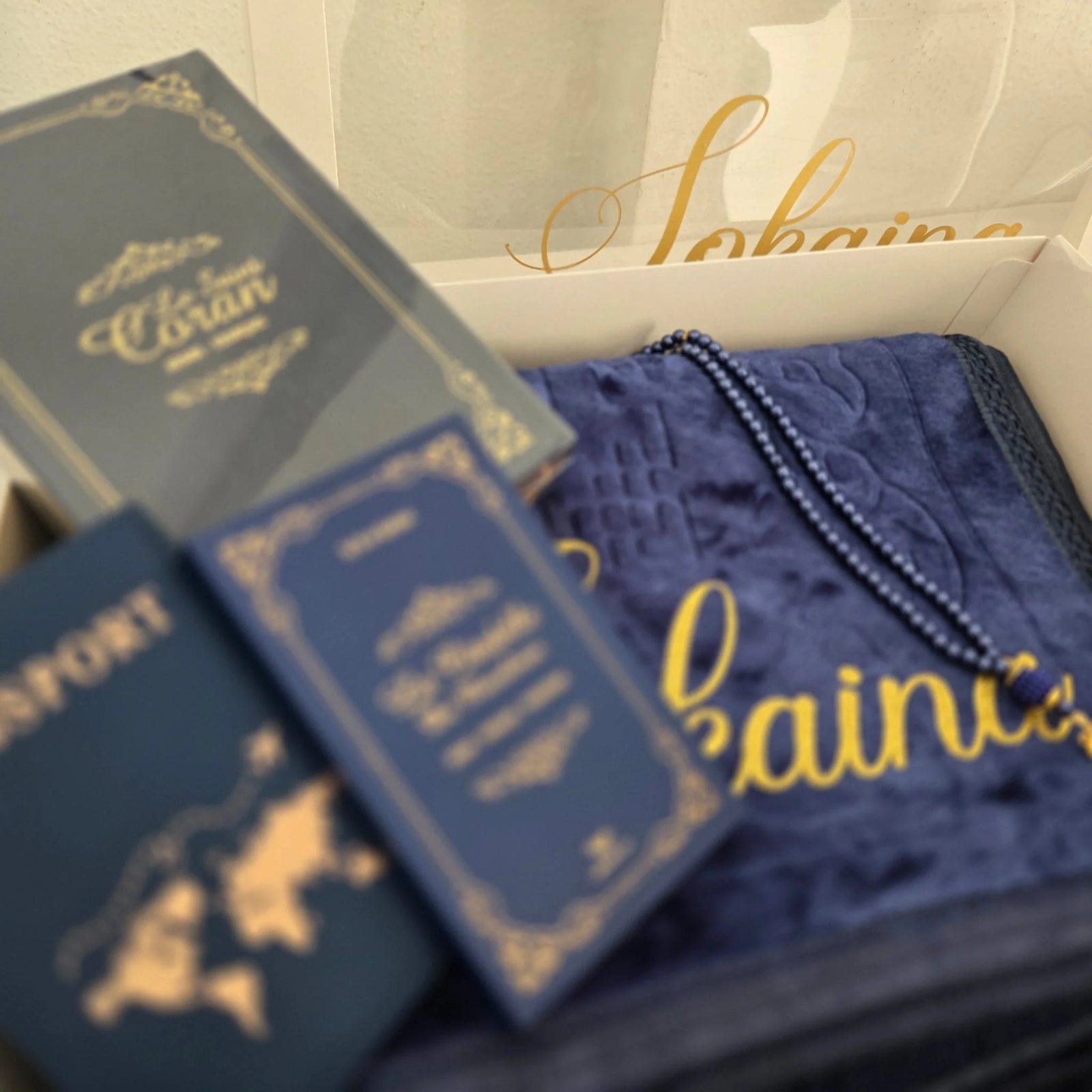 Coffret coran tapis de prière Bleu nuit femme homme